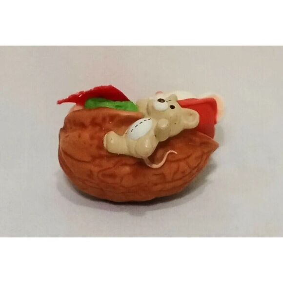 Mouse Sleeping in Walnut Shell Christmas Ornament 1984 Hallmark 1" Resin Bear - Picture 2 of 4